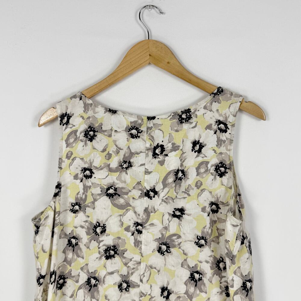 J Jill Floral 100% Linen Tank Dress Women's Large Petite White Gray Yellow - Picture 9 of 14